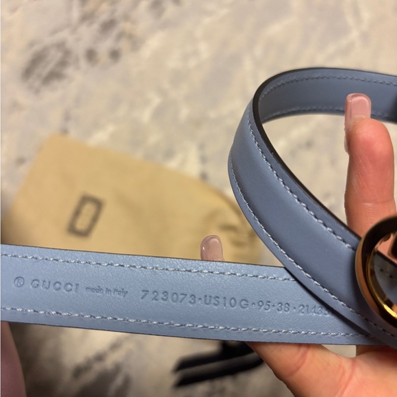 New Gucci Thin Gg Blue Leather Belt Women's thin belt - Picture 6 of 6
